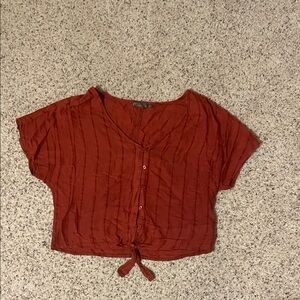 Prana Terracotta Button-Up Tie-Front Blouse